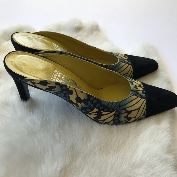 Salvatore Ferragamo Butterfly Mules Heels Sz 7 - Picture 8 of 8